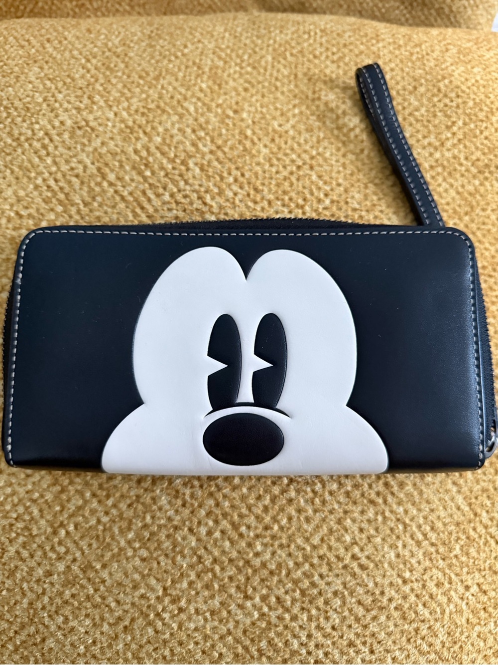 Coach Black Zip Wallet with White Mickey Face Applique